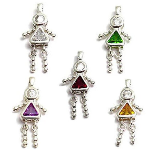 BEAD GIRL BIRTHSTONE CHARM WITH TRIANGLE CZ IN STERLING SILVER